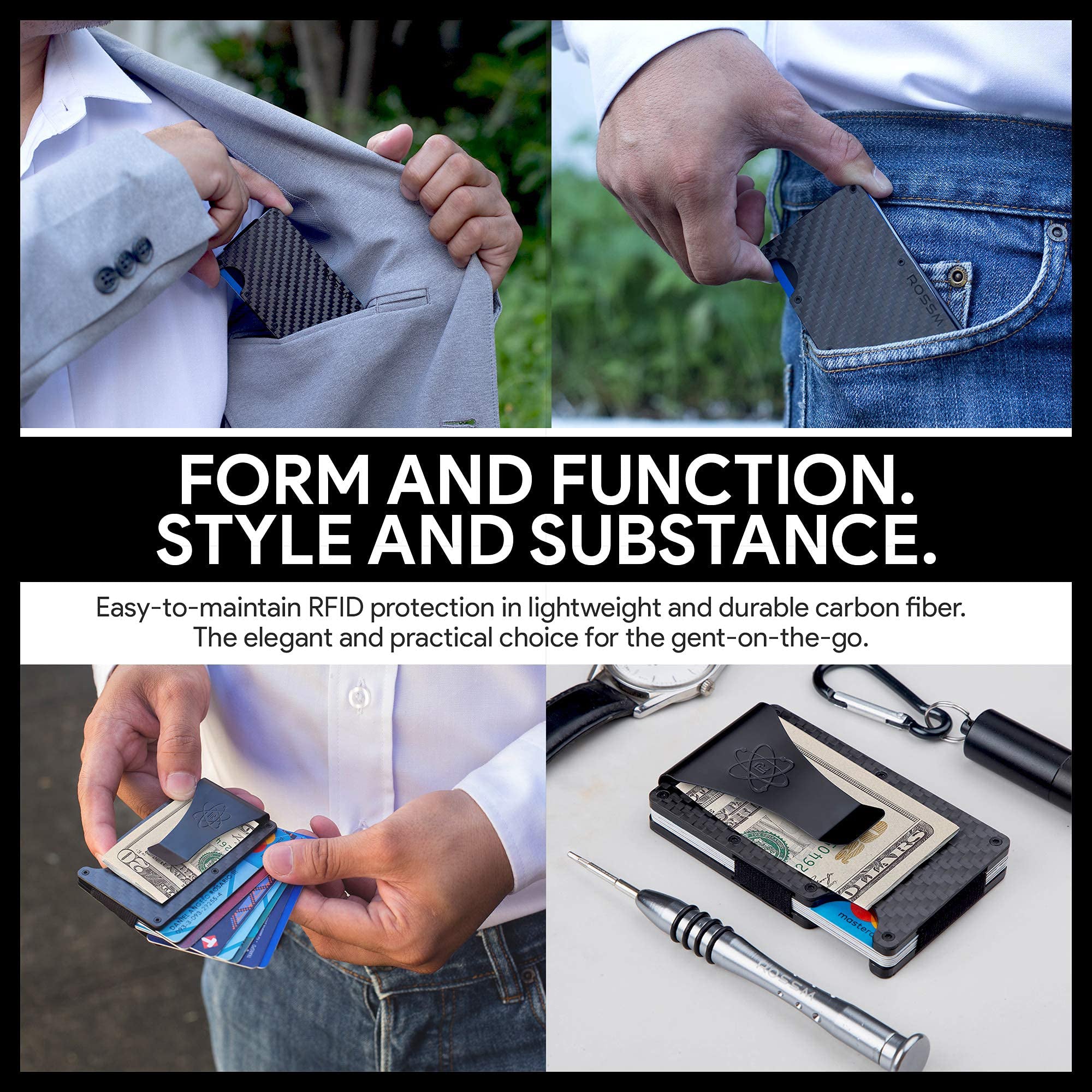 Smart Wallet Smooth Carbon Fiber RFID Wallet for Men Minimalist Money Clip  Pocket Wallet for Men, Graduates, Groomsmen, Gift, Christmas, Dad 